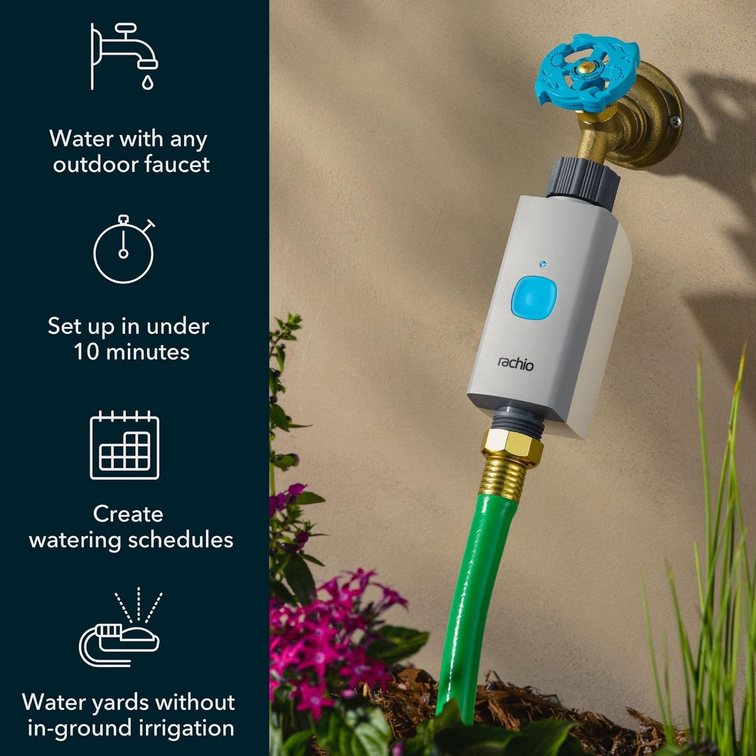 Rachio Smart Hose Timer (1 Valve + 1 WiFi Hub) – App-Controlled Outdoor Faucet Timer, Quick Install & Scheduling, Expandable System