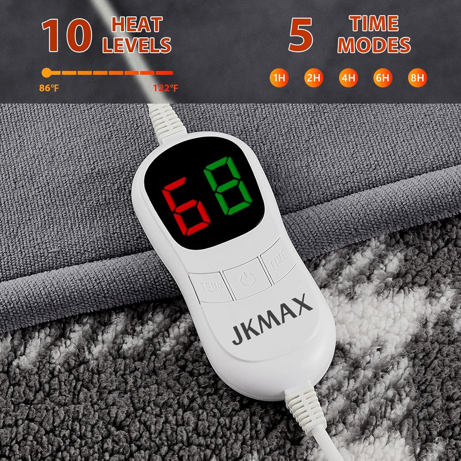 Heated Electric Blanket Twin Size - 62"x84" Flannel Heating Blanket with 10 Heating Levels & 5 Time Settings Over-Heat Protection, Winter Warmer for Adults with ETL Certification（Grey）