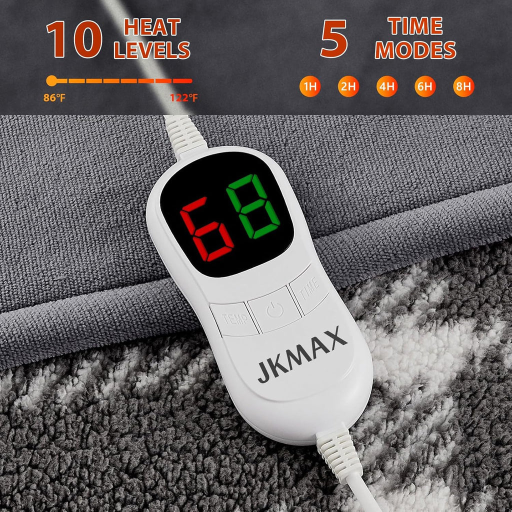 Heated Electric Blanket Throw Size - 50"x60" Flannel Heating Blanket with 10 Heating Levels & 5 Time Settings Over-Heat Protection, Winter Warmer for Adults with ETL Certification（Grey）
