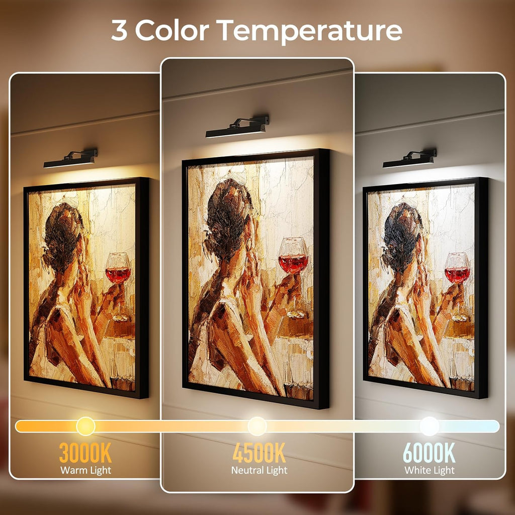 Picture Lights Wall Light 16in CCT Gallery Light | Battery Operated, Timer, Remote Control, Adjustable Brightness, Long Lasting, for Wall, for Paintings, for Living Room, Art, Dartboard, Decor
