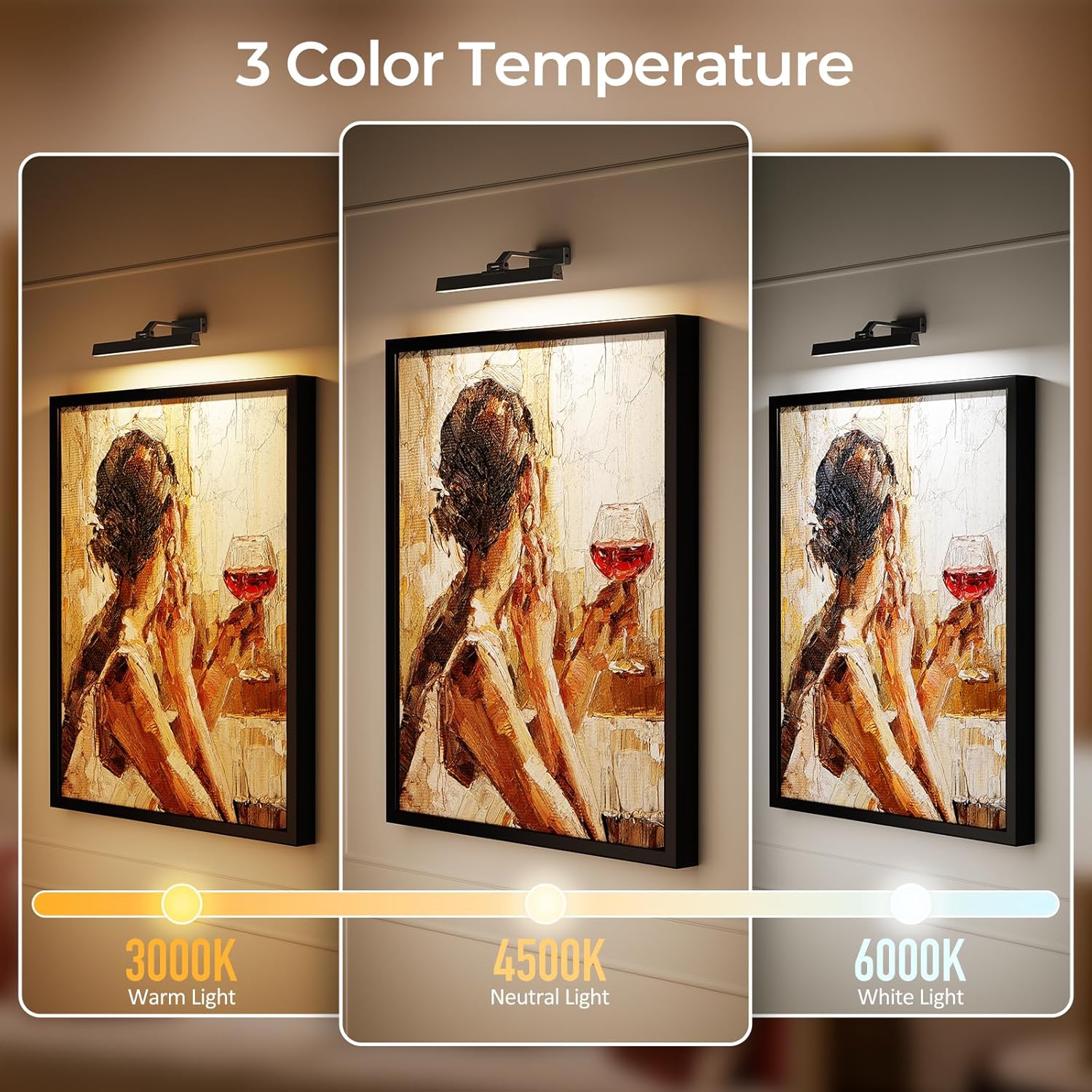 Picture Lights Wall Light 16in CCT Gallery Light | Battery Operated, Timer, Remote Control, Adjustable Brightness, Long Lasting, for Wall, for Paintings, for Living Room, Art, Dartboard, Decor
