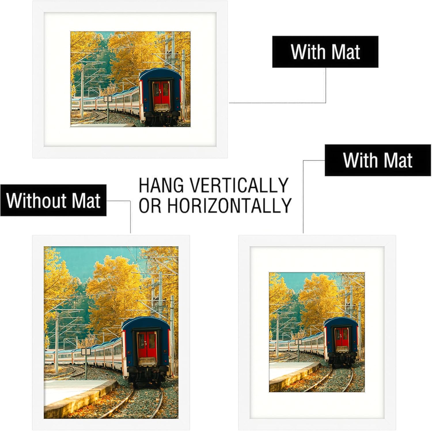 Golden State Art, 11x14 Picture Frame, Poster Frame in White, Display 8x10 with Mat or 11x14 Without Mat, 2 Pack
