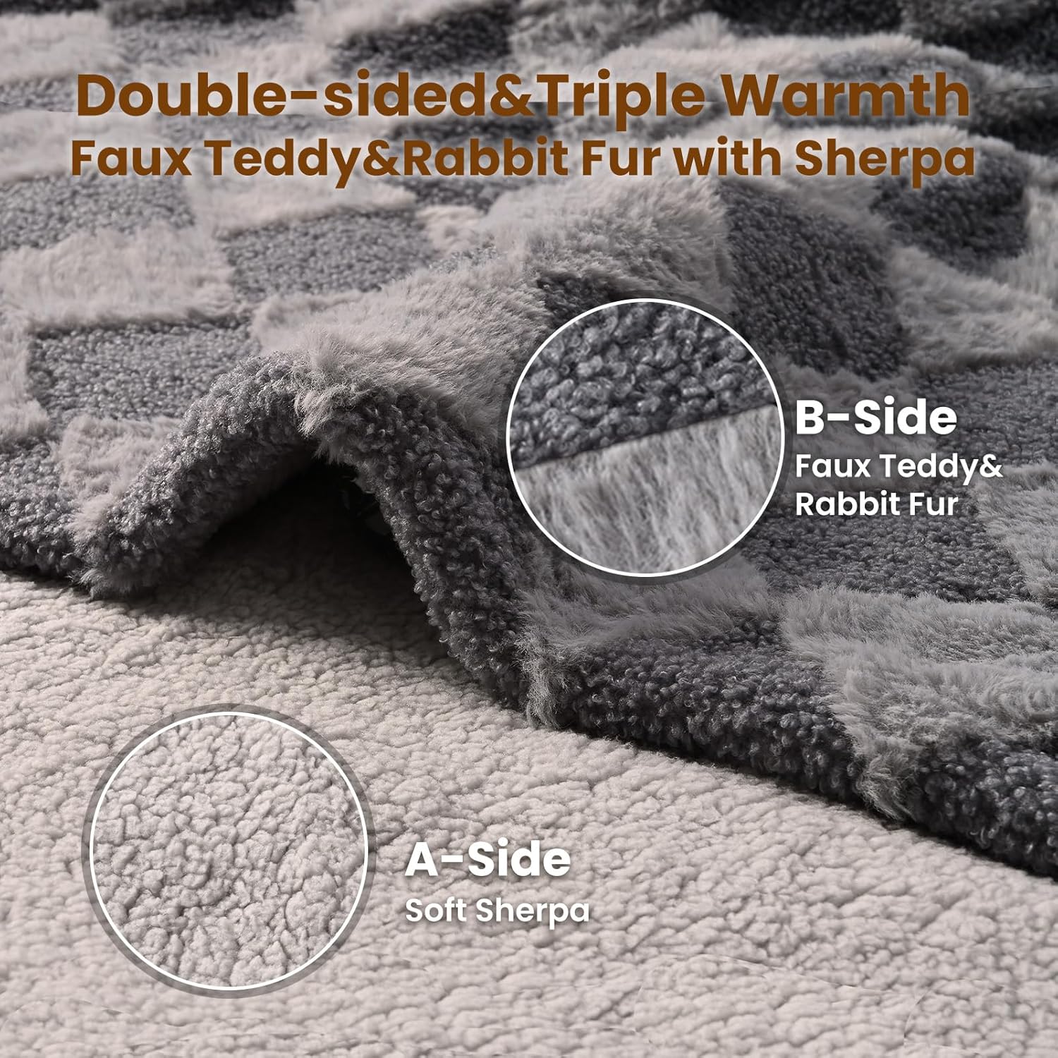 Bearhug Heated Throw Blanket 50" × 60", Electric Blanket Gray Teddy Faux Fur & Warm Sherpa, 4h Auto-Off Timer& 6 Heating Levels, Reversible Heated Throw, ETL Certified, Machine Washable, Gift Box