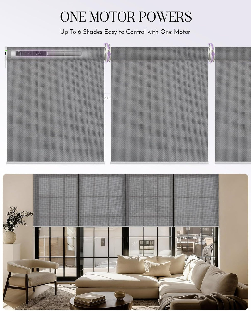Graywind Smart Coupled Roller Shades Compatible with Alexa Google Custom Size Extra Large Motorized Blinds for Windows(5% Openess Grey)