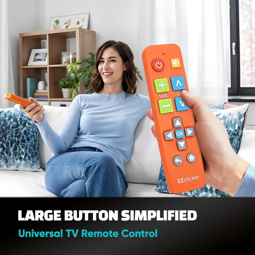 Big Button Universal TV Remote (Orange) Simple Easy to Use, Great for Seniors, Works with Major TV Brands (2xAAA Batteries Not Included)