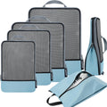 BAGAIL 4 Set/6 Set/8 Set Compression Packing Cubes Travel Accessories Expandable Packing Organizers (Half Mesh, 6-Dusty Blue)