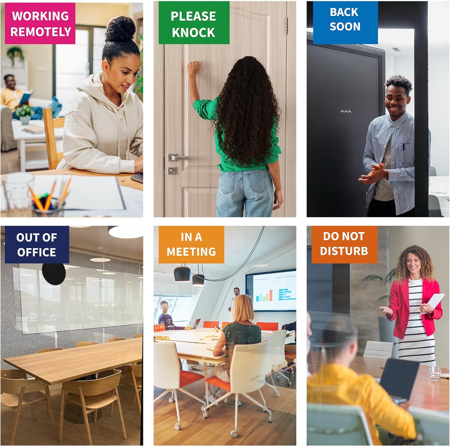 Office Door Signs -6 Options Do Not Disturb, In A Meeting, Out Of Office, Working Remotely, Back Soon Please Knock,Privacy Door Slider Sign for Meeting & Conference Room Brushed Gold