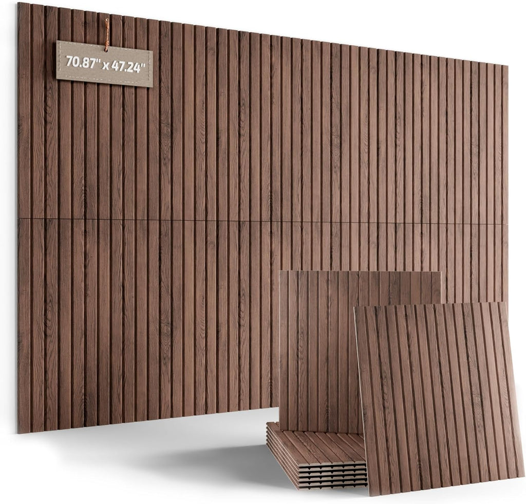 Large Felt Bulletin Board,Cork Board Alternative 70.87'' x 47.24'' Art Acoustical Wall Panels-6 Pack with 60 Adhesive Tabs,for Recording Studio/Home Offices-Walnut/Slat