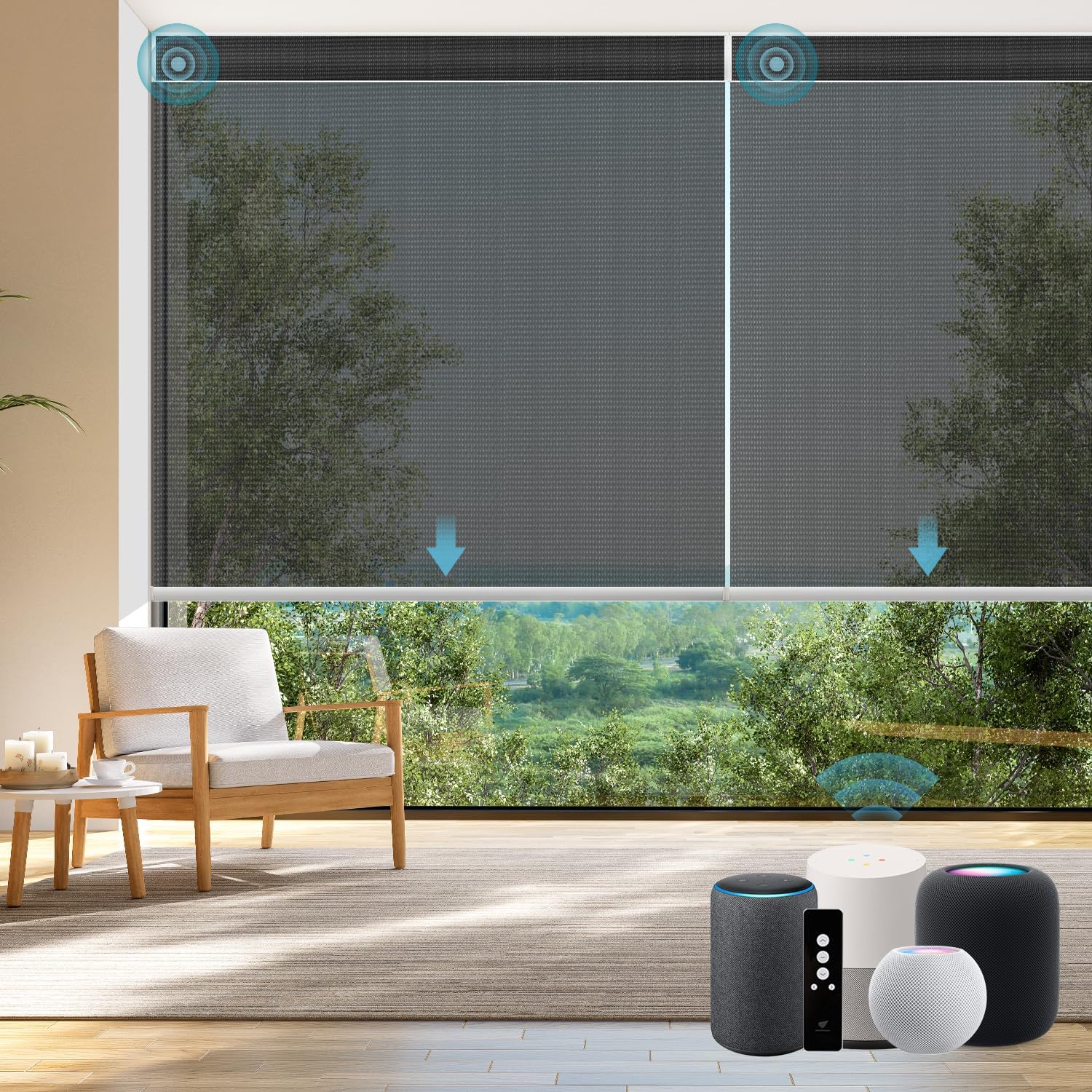 SmartWings Motorized Smart Roller Shades in Light Filtering, Electric Blinds with Remote for Windows Compatible with Alexa/Google Home/Homekit, Customized, 3% Openness Aventus Black