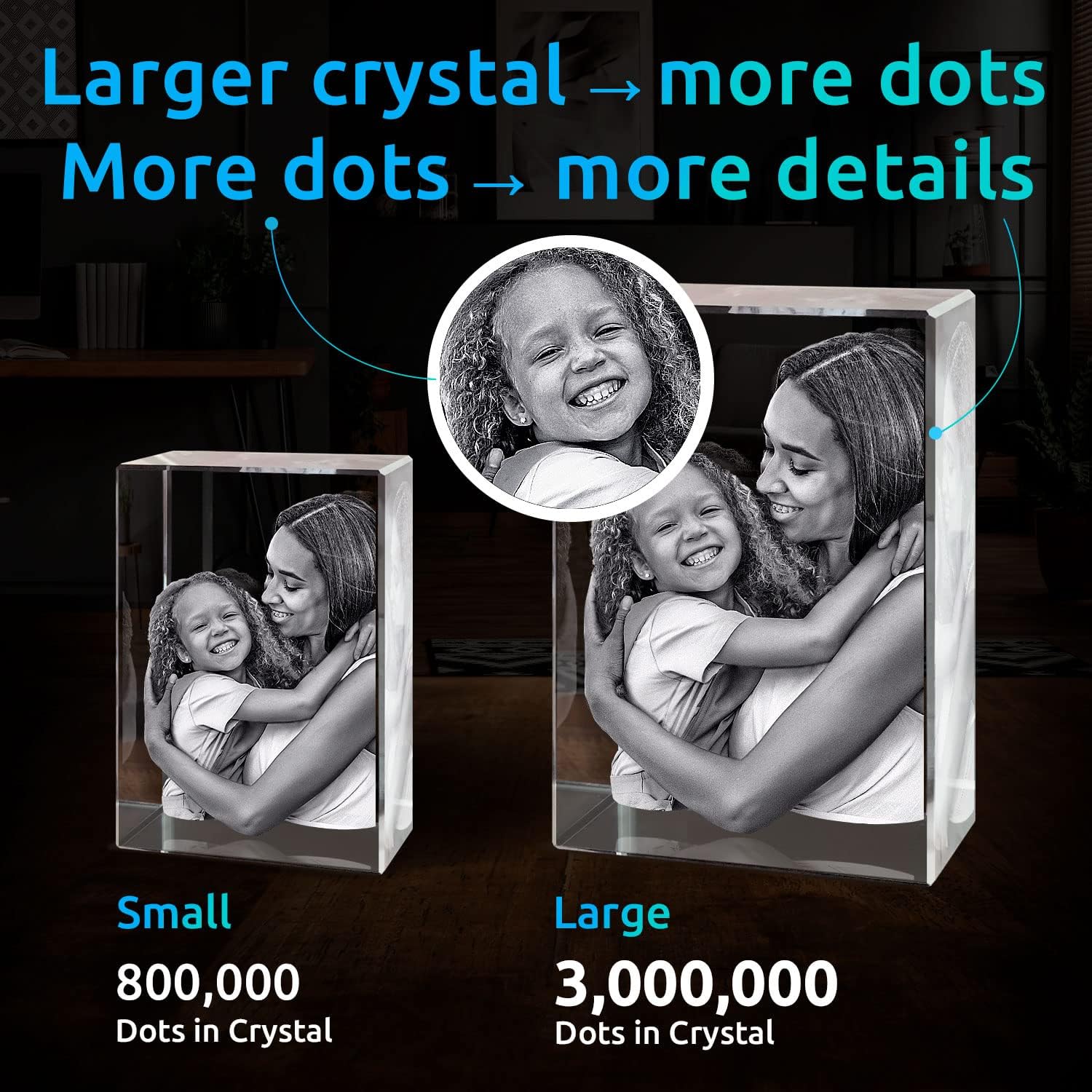 ArtPix 3D Crystal Photo, Christmas Personalized Gifts for Women, Wife, Her, Him, Men, Husband, Grandma, Great Xmas Customized Gift With Your Own Photo, Custom Glass 3D Laser Etched Picture Wedding