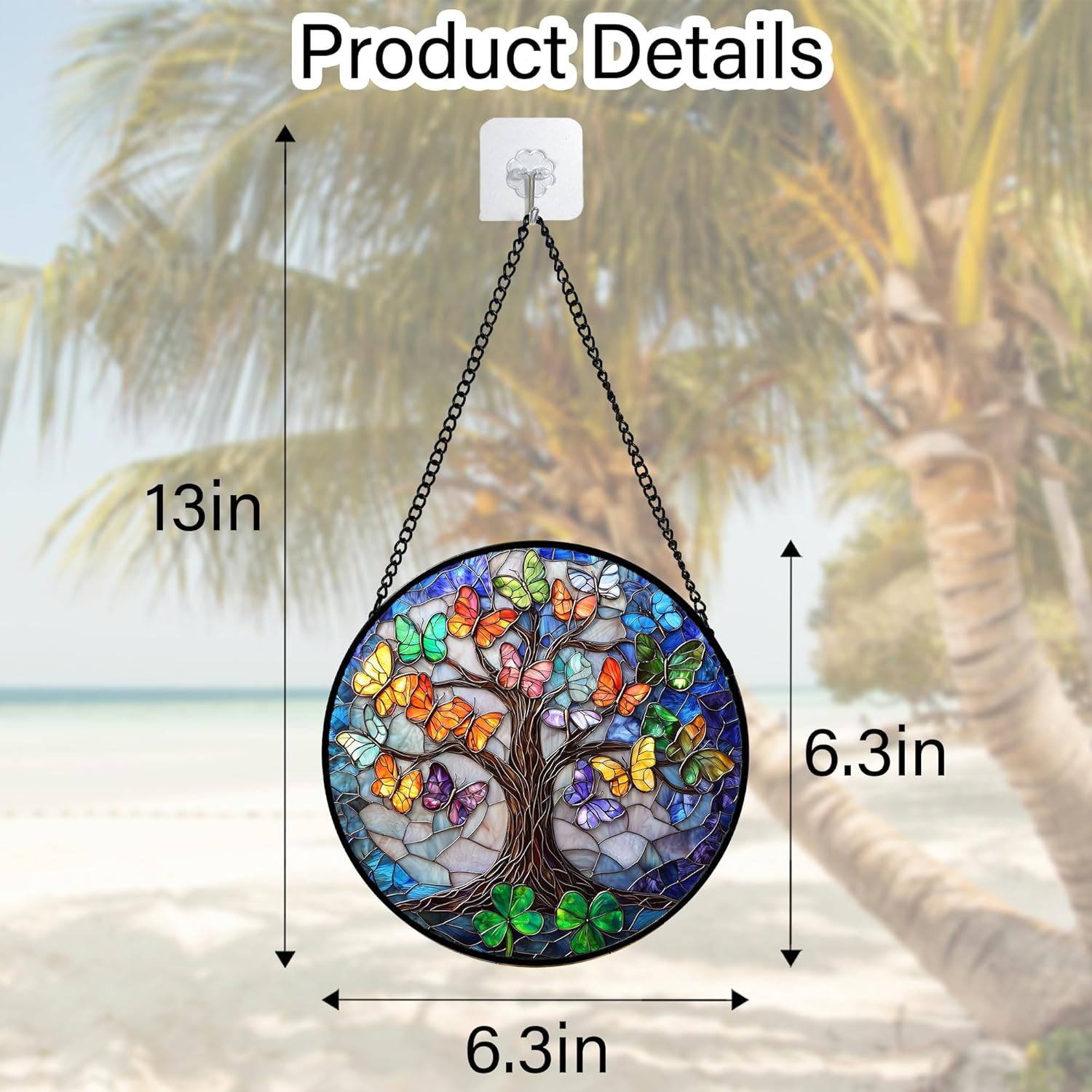 Stained Glass Window Hanging, Butterfly Tree Clover Sun Catchers Glass Panel Blue Suncatcher Decor for Birthday for Women, Men, Wife, Aunt, and Mom 6.3 in