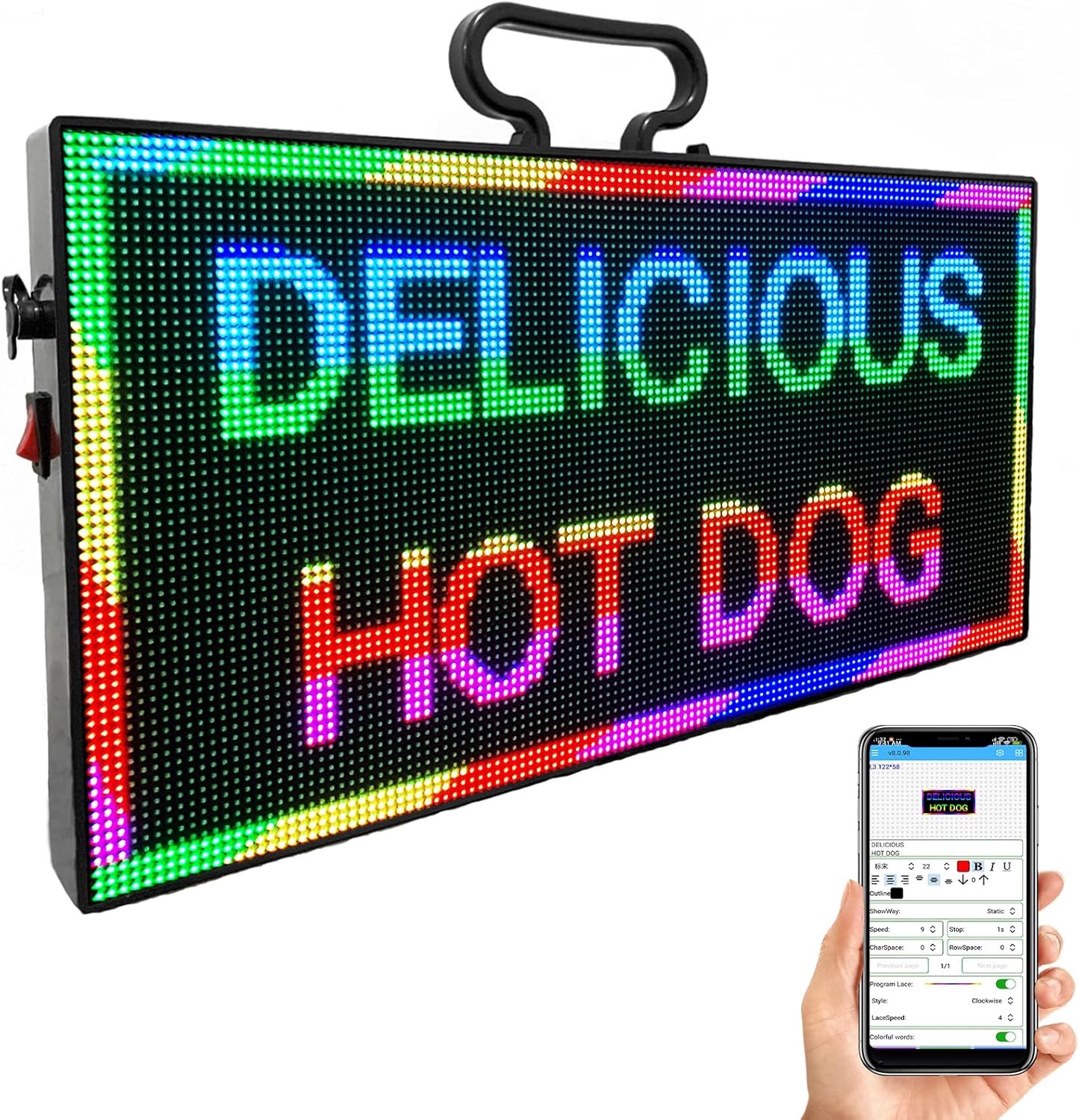 P3 Indoor Portable LED Digital Board 15“x7”, for Airport Pickups, Concerts, and Street Food WiFi Controlled Programmable Sign Custom Text, Simple Icons, Menu Board LED Scrolling Sign Handheld Business Message Board
