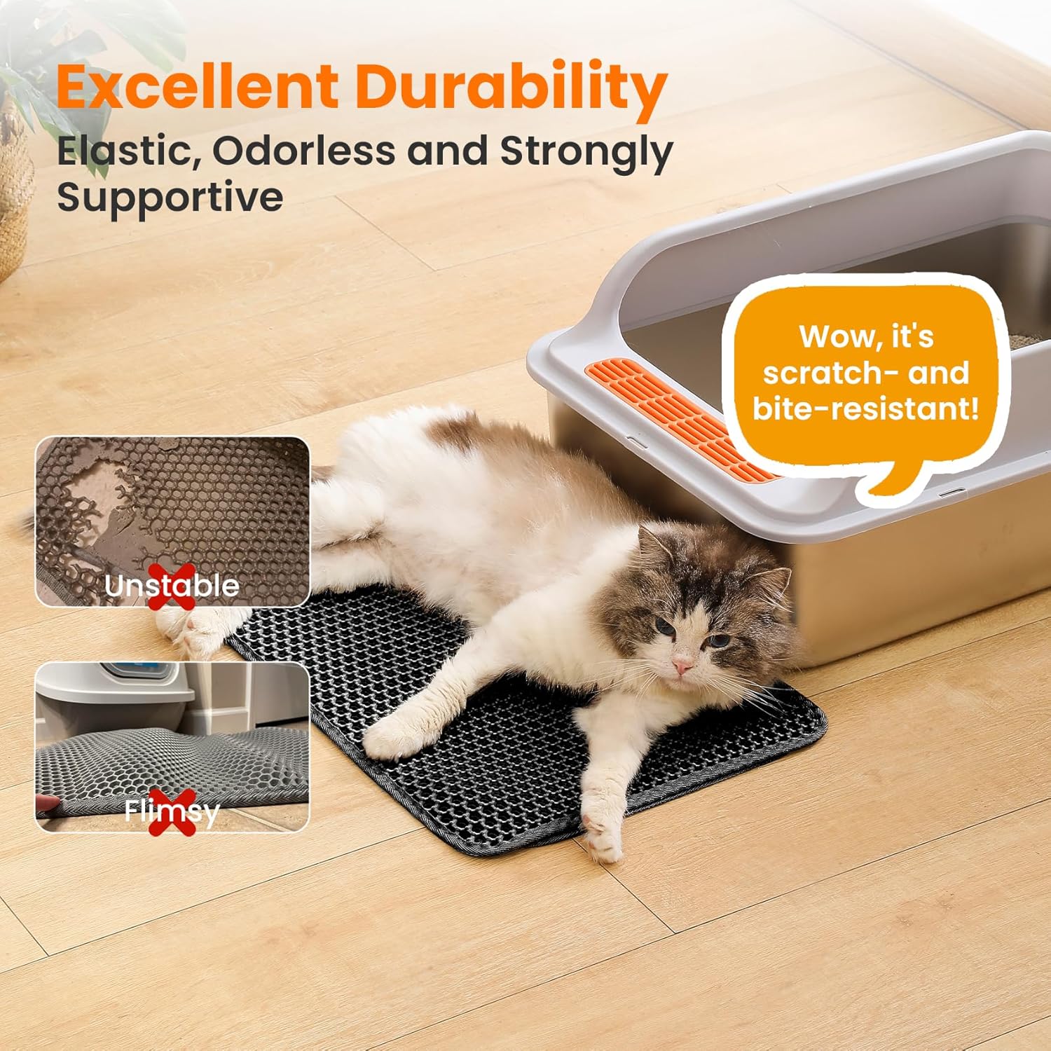 Small Cat Litter Mat, 20x14’’ Double Layer Honeycomb Cat Litter Box Mat, Non Slip Waterproof Urine Proof Litter Trapping Mat for Floor, Kitty Litter Pad, Indoor Pet Supplies, Black