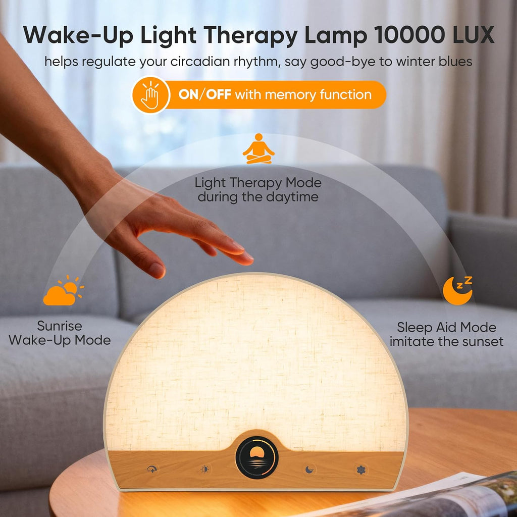 Light Therapy Lamp and Sunrise Alarm Clock 2-in-1, 10000 Lux Happy Therapy Light with Wake Up Alarm Clock, 3 Color Temperature and 5 Brightness Level