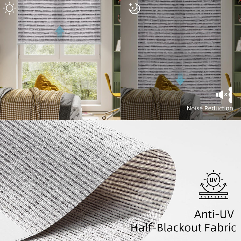 SmartWings Motorized Light Filtering Shades, Work with Matter Thread Homekit Z-Wave Alexa Google, 70% Blackout Shades Translucent, Cordless Blinds with Remote Control Rechargeable, Safari Rock Grey