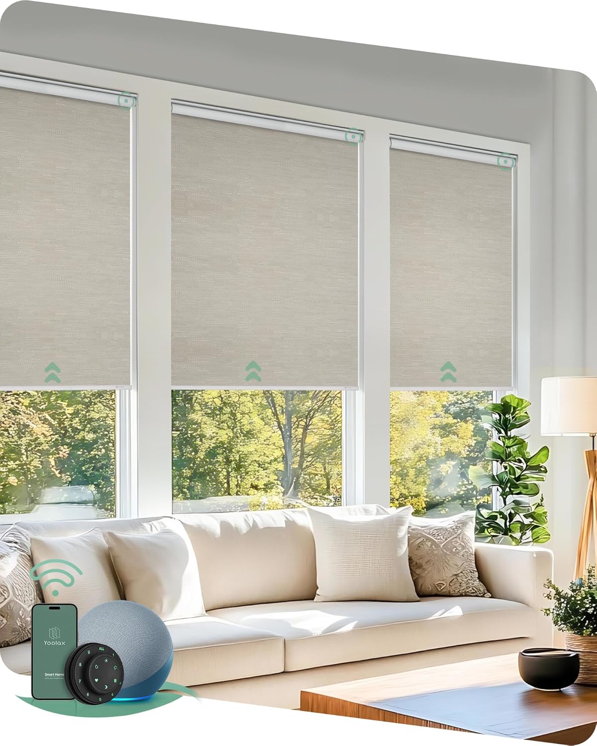Yoolax Motorized Blinds with Remote, Blackout Smart Blinds for Windows Motorized Roller Shades, Automatic Window Shades Work with Alexa Custom Size (Blackout-Jacquard Coffee)