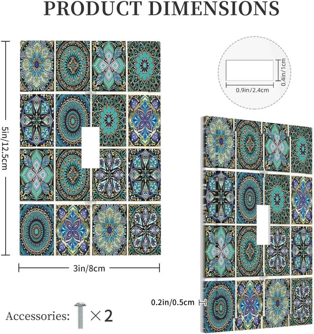 Decorative Light Switch Cover Mandala Decorative Rustic Vintage Turquoise Pattern 1 Gang Single Toggle Device Electrical Faceplate Switchplates Decorator Outlet Wall Plate for Bedroom Bathroom