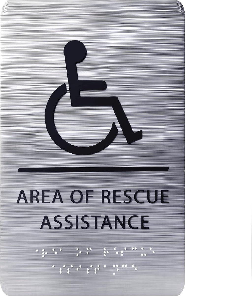 6" X9" Area of Rescue Assistance Sign - ADA Compliant Tactile Graphics Grade 2 Braille Text Signs| Sign for Shopping Malls, Offices, Hotels, Schools, Apartments, and Restaurants