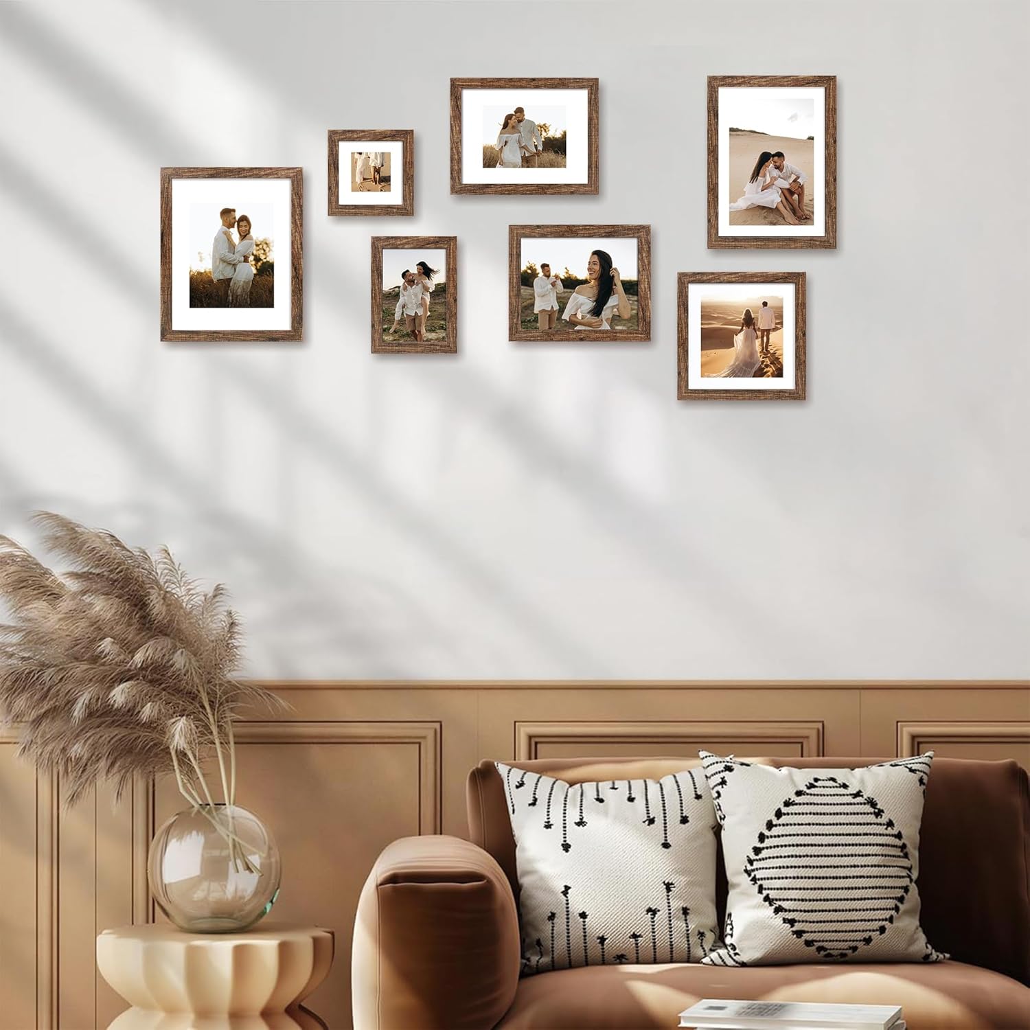 iRahmen 10x14 Picture Frame Set of 4 with Tempered Glass, Rustic Frame Display 8x12 Pictures with Mat or 10 x 14 Without Mat, Wooden Photo Frames for Wall Mounting