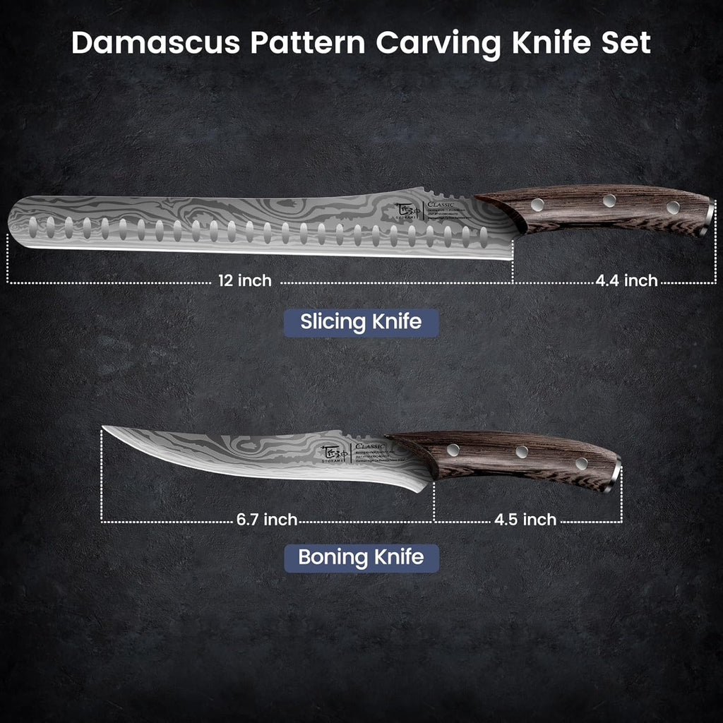 Brisket Slicing Knife Set, Carving and Boning Knife for Meat & Turkey Cutting, Japanese Style High Carbon Steel Kitchen Knives Set For Home & BBQ, Wood Ergonomic Full Tang Handle, Christmas gift