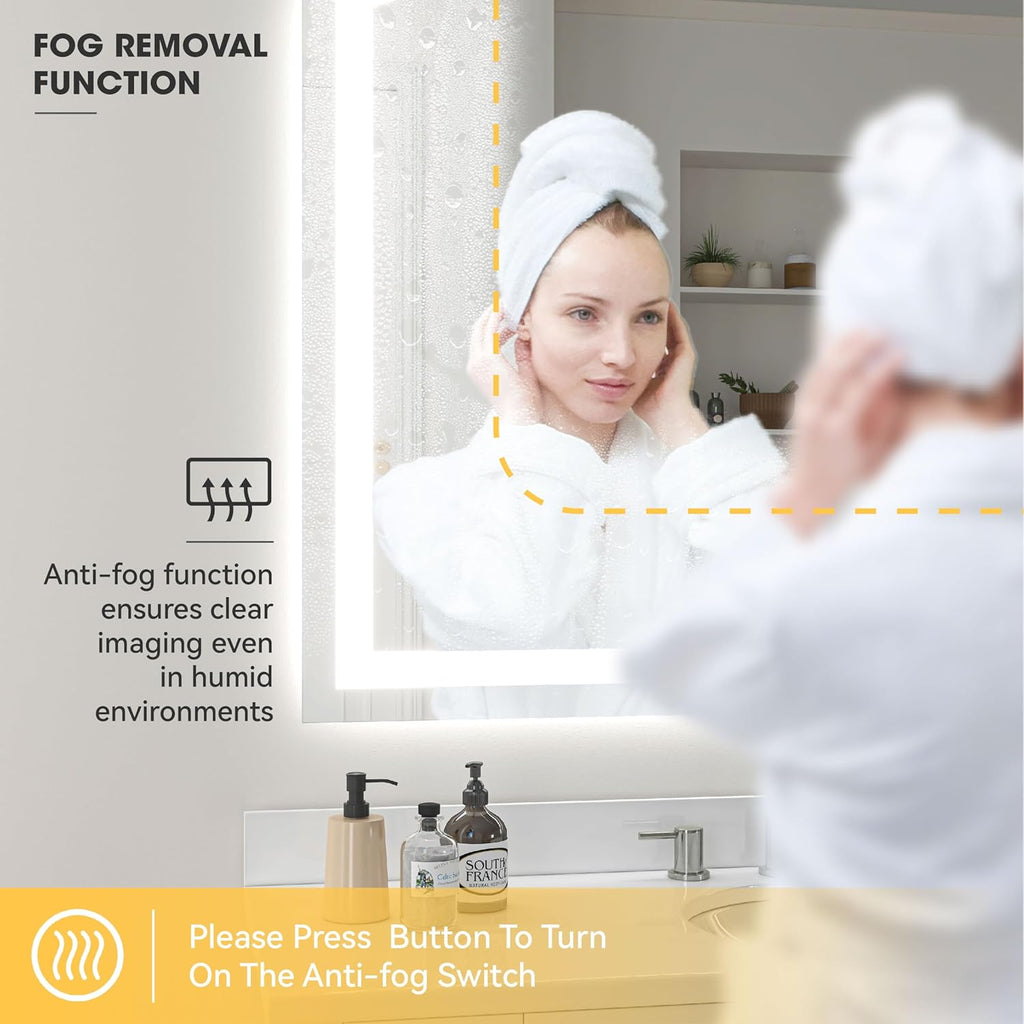 Hasipu 40" x 36" Arch LED Bathroom Mirror, Frontlit Wall-Mounted Vanity Mirror with Lights, Defogging, Smart Touch, Dimmable 3 Color Modes, Safety Shatterproof Glass Coating