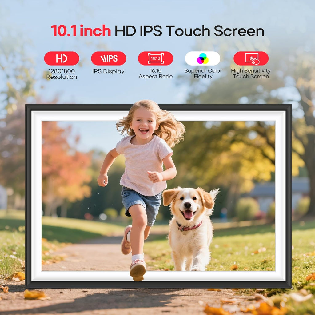 Frameo 10.1" WiFi Digital Picture Frame with 32GB Memory, 1280 x 800 IPS HD Touch Screen Electronic Photo Frame, Auto-Rotate, Slideshow, Wall Mountable, Share Photos/Video Remotely Anywhere