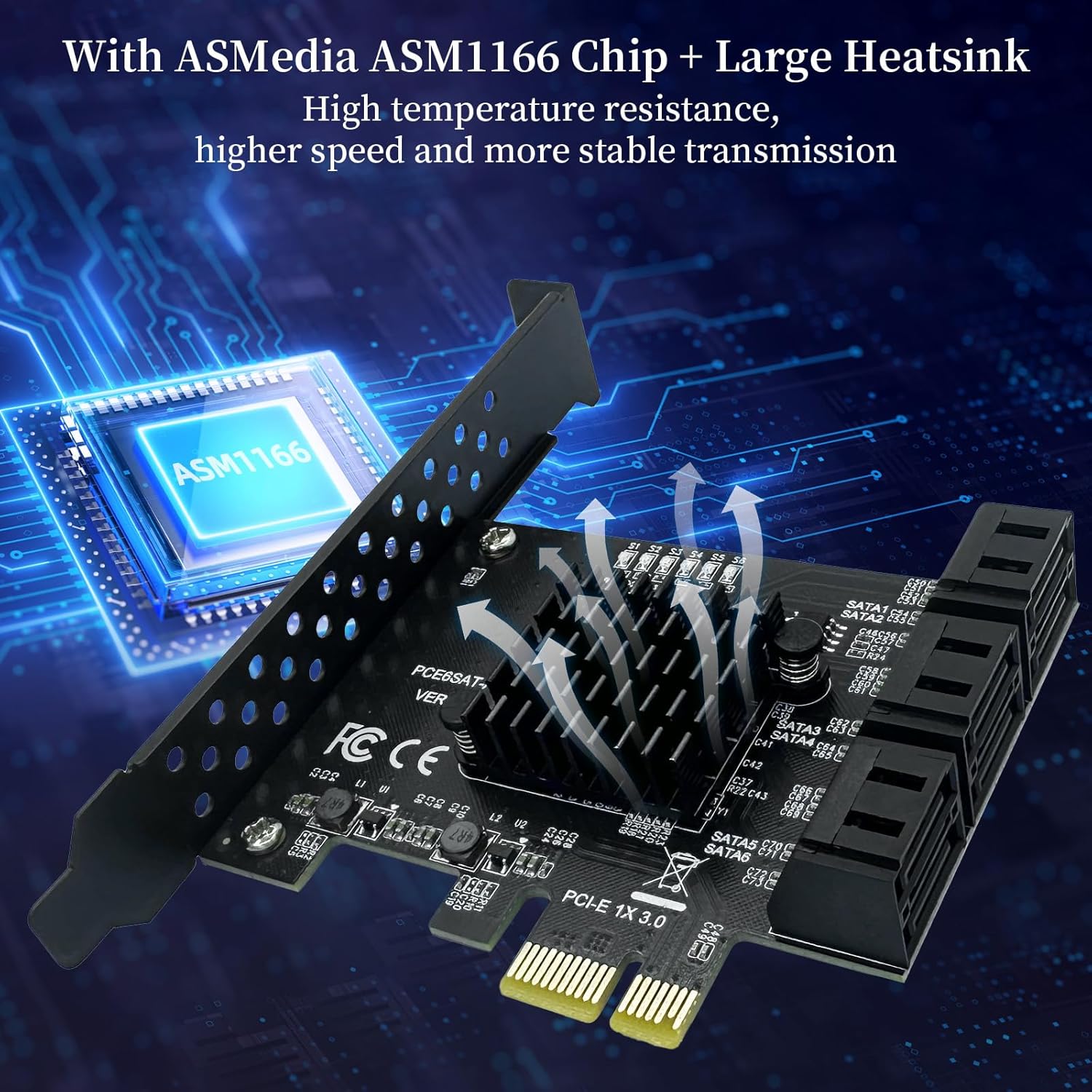 PCI-E 1X to SATA 3.0 Controller Card, 6-Port SATA III 6Gbps Expansion Card Supports PCI-Express (1x/4x/8x/16x) Slots Compatible with SSDs and HDDs, for Windows/XP/MAC/Linux Systems
