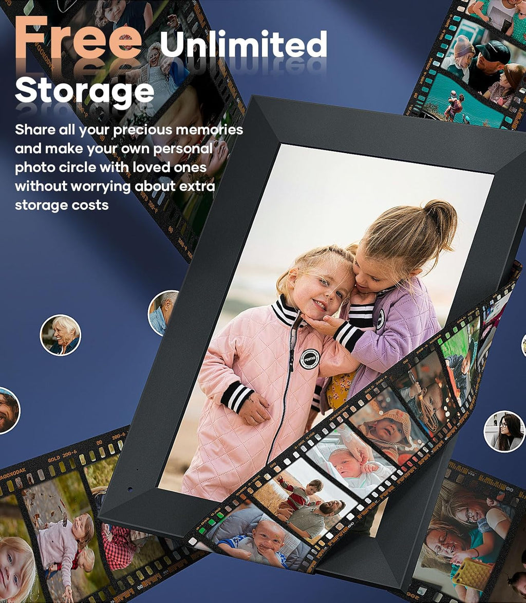 Cozyla 10.1'' WiFi Digital Picture Frame AI-Enhanced Free Unlimited Storage Auto-Rotate Share Photo＆Video via Apps from Phone Smart Digital Photo Frame Electric Picture Frame Slideshow Display Black
