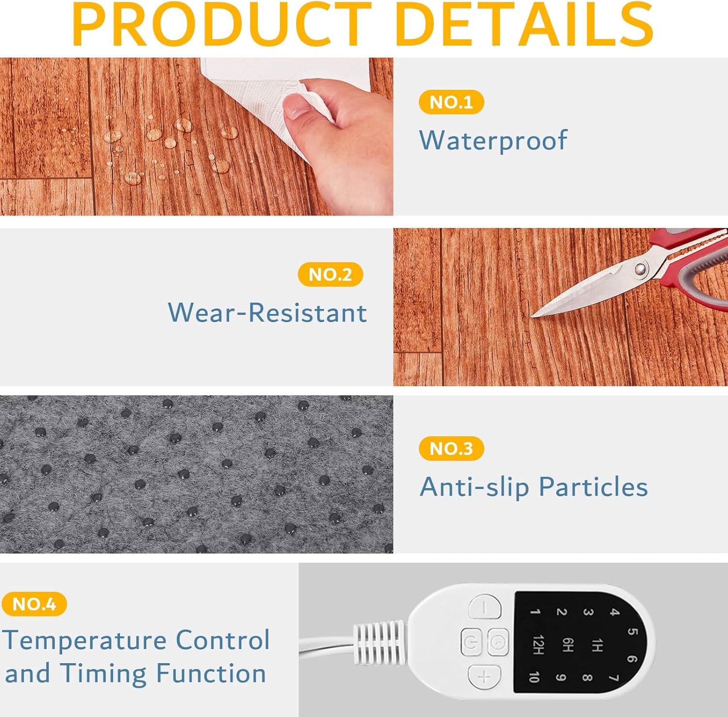 PVC 110V Heated Floor Mat Heater for Foot Warmer Under Desk 31.5 x 20 Inch Electric Heating Pad Energy Saving Carpet Pad Indoor Floor Heated Rug for Home Office Bathroom House Reddish-Brown