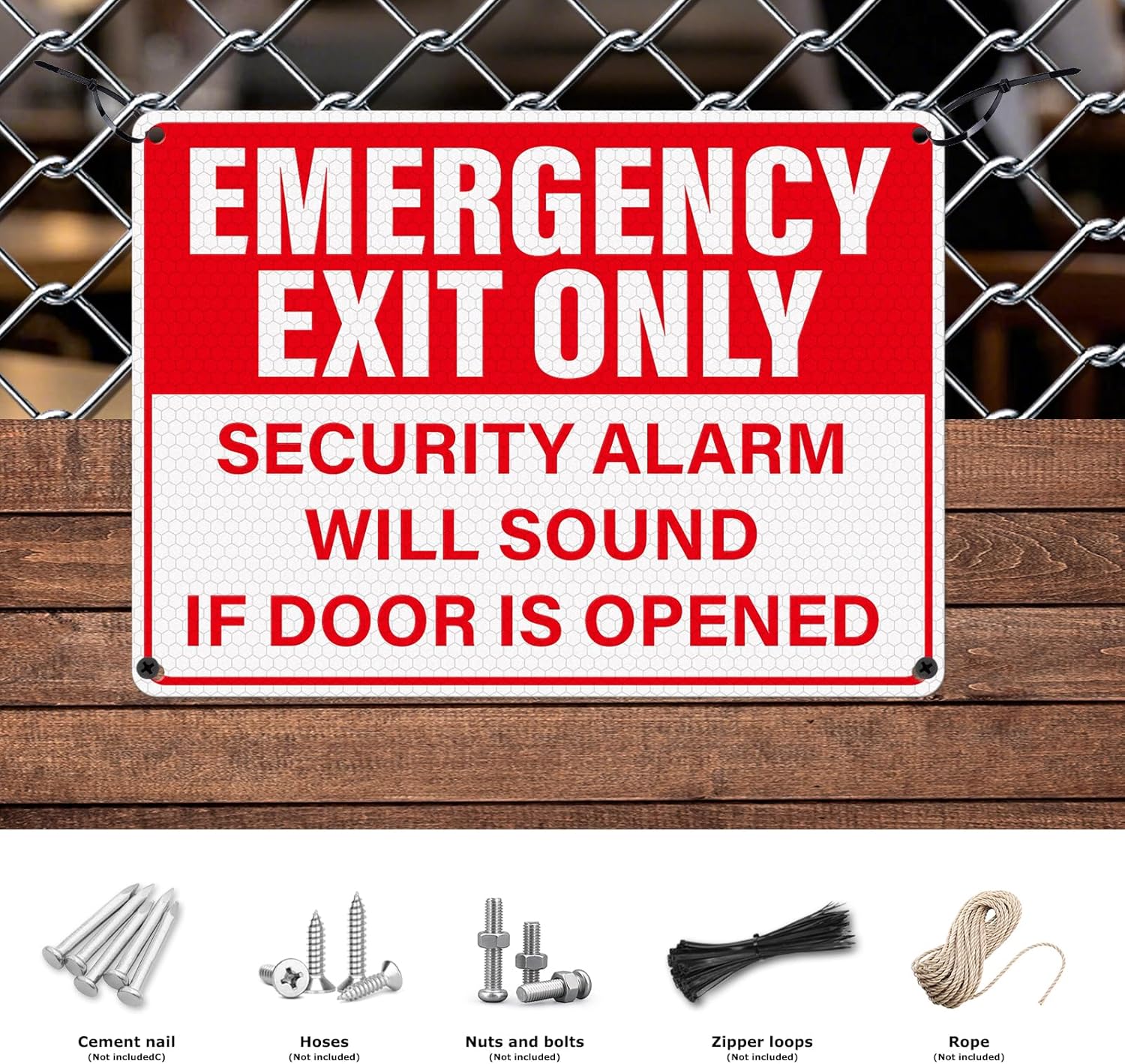 2 Pack Emergency Exit Only - Security Alarm Will Sound If Door Is Opened Sign 10 × 7 Inches Reflective Waterproof Aluminum Safety Signage with Pre-Drilled Holes for Workplace Warehouse