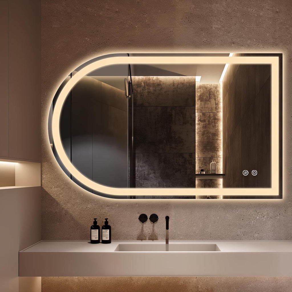 Niccy Arched LED Bathroom Mirror, 48x30 Arch Wall Mounted Frameless Bathroom Mirror for Vanity, Smart Lighted Frontlit Mirrors with Memory Function for Bathroom Bedroom Beauty Hair Salon