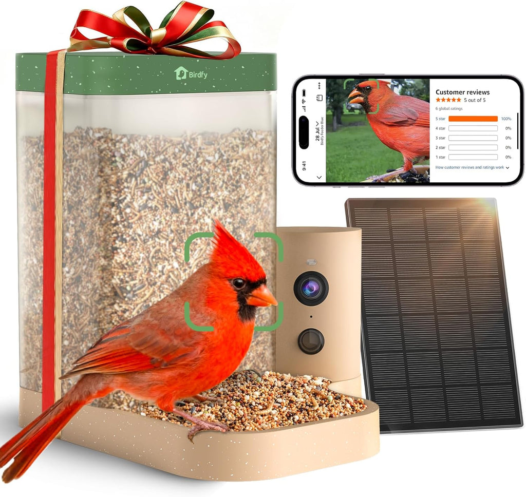 Birdfy Bird Feeder with Camera for Rookie - Solar Powered Outdoor Bird Feeder with Dual Night Vision, AI Recognition, Slow Motion & IP66 Waterproof, Ideal for BirdLovers (Lifetime Free AI)