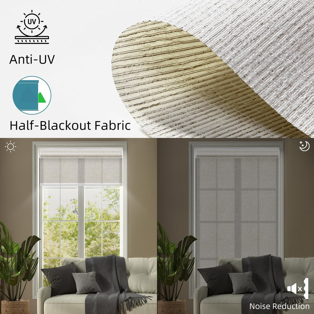 SmartWings Motorized Light Filtering Shades, 70% Blackout, Custom Size, Rechargeable Battery, Works with Matter/Apple HomeKit, Alexa, Thread/Zigbee, Remote Optional, 70% Safari Cream