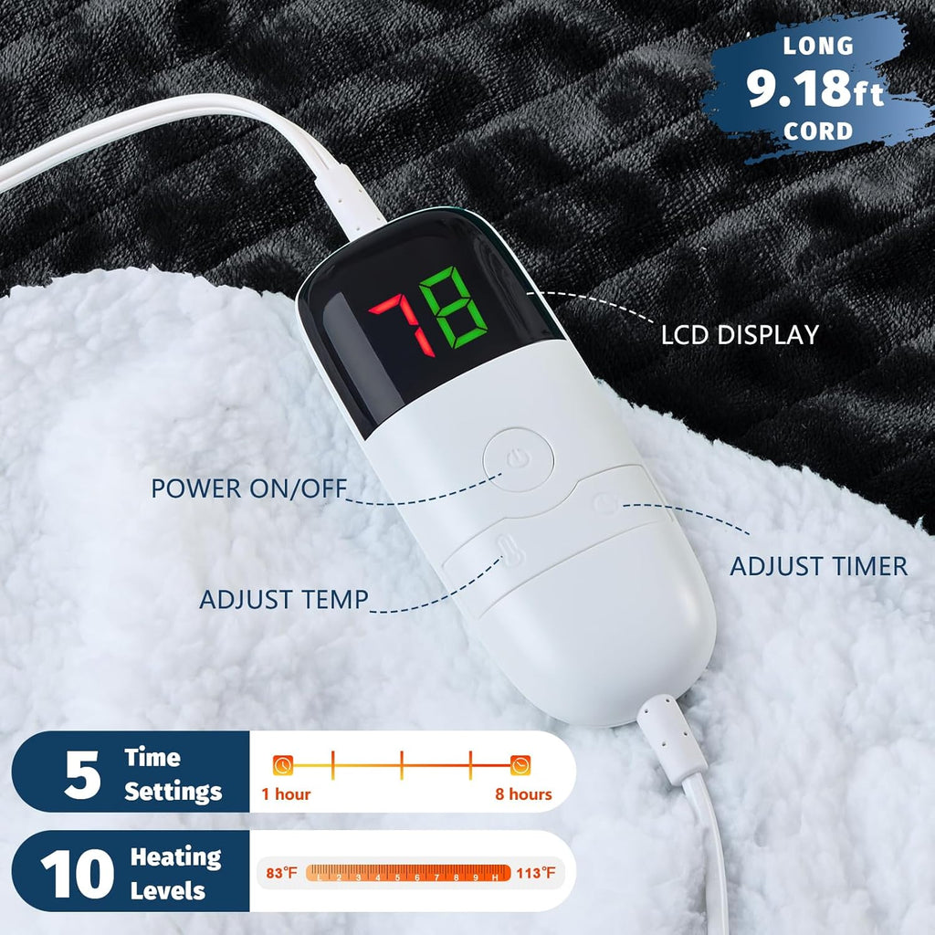 BOMOVA Heated Electric Blanket Full Size - 72" x 84" Heating Blanket with 10 Heating Levels & 8 Hours Auto Off, Warm Flannel Blanket, Christmas Birthday Gifts for Women