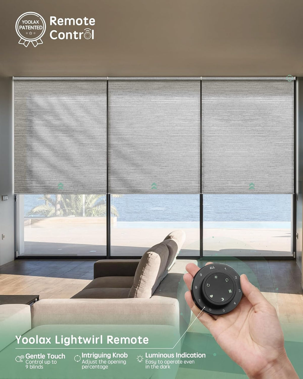 Yoolax Smart Coupled Roller Shades Compatible with Alexa Google, Motorized Blinds with Remote Light Filtering Coupled Roller Shades for X-Large Windows, Custom Size(XL Coupled-Foggy Gray)
