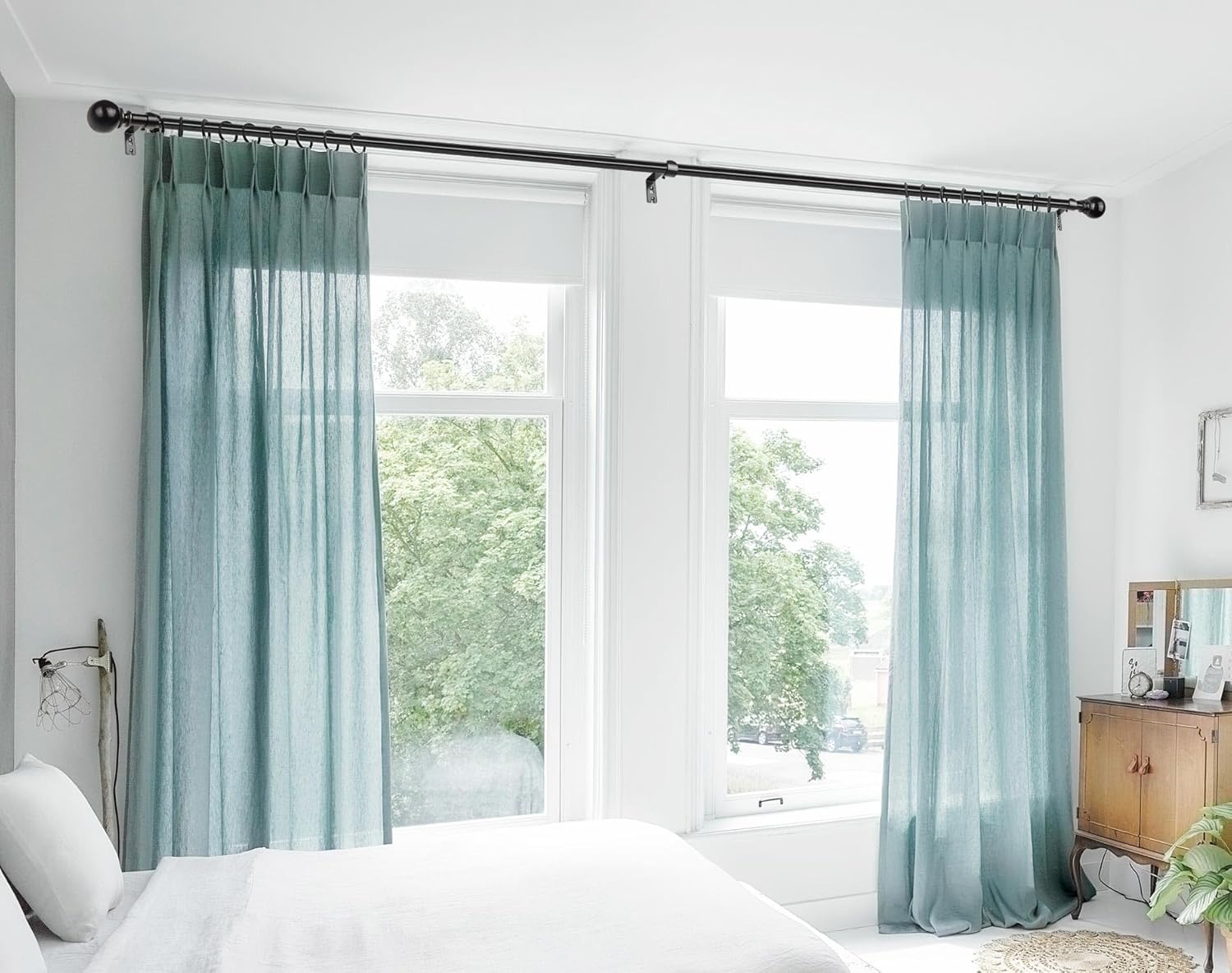 KAMANINA Black Curtain Rods for Windows 72 to 144 Inches (6-12ft), Long Heavy Duty Curtain Rods, 7/8 Inch Decorative Drapery Rod with Round Finials
