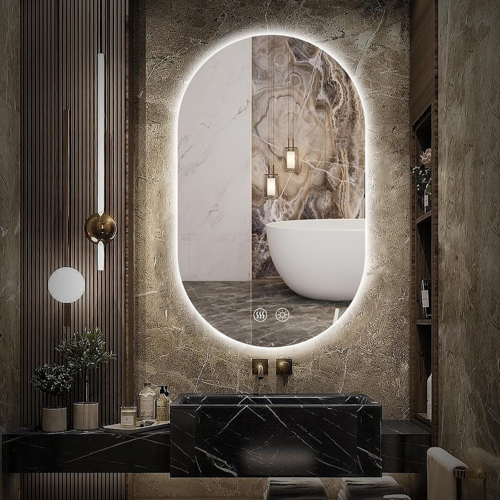 Niccy Oval LED Bathroom Vanity Mirror, 40x24inch Frameless Backlit Mirror with Light, Smart Anti-Fog Mirror with Memory Function Dimmable Lighted Mirror