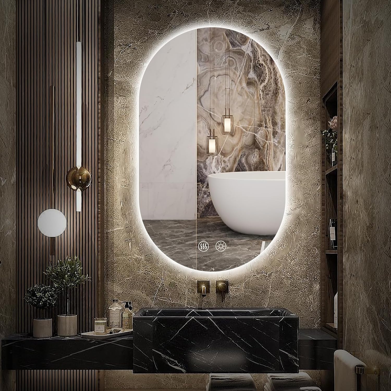 Niccy Oval LED Bathroom Vanity Mirror, 40x24inch Frameless Backlit Mirror with Light, Smart Anti-Fog Mirror with Memory Function Dimmable Lighted Mirror