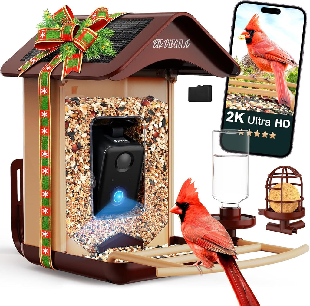 BIRDLEGEND® Bird Feeder with Camera Solar Powered, 2K Portrait Live Free AI Forever Instant Arrival Alerts with 64GB Card, Smart Camera Birds Feeders Wireless Outdoor Gift for Bird Lover, 2.4G WiFi