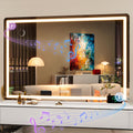 Hasipu Vanity Mirror with Lights and Bluetooth Speaker, 50.2" x 33.9" LED Makeup Mirror, Lighted Makeup Mirror with Dimmable 3 Modes, Touch Screen Control Vanity Mirror Round White