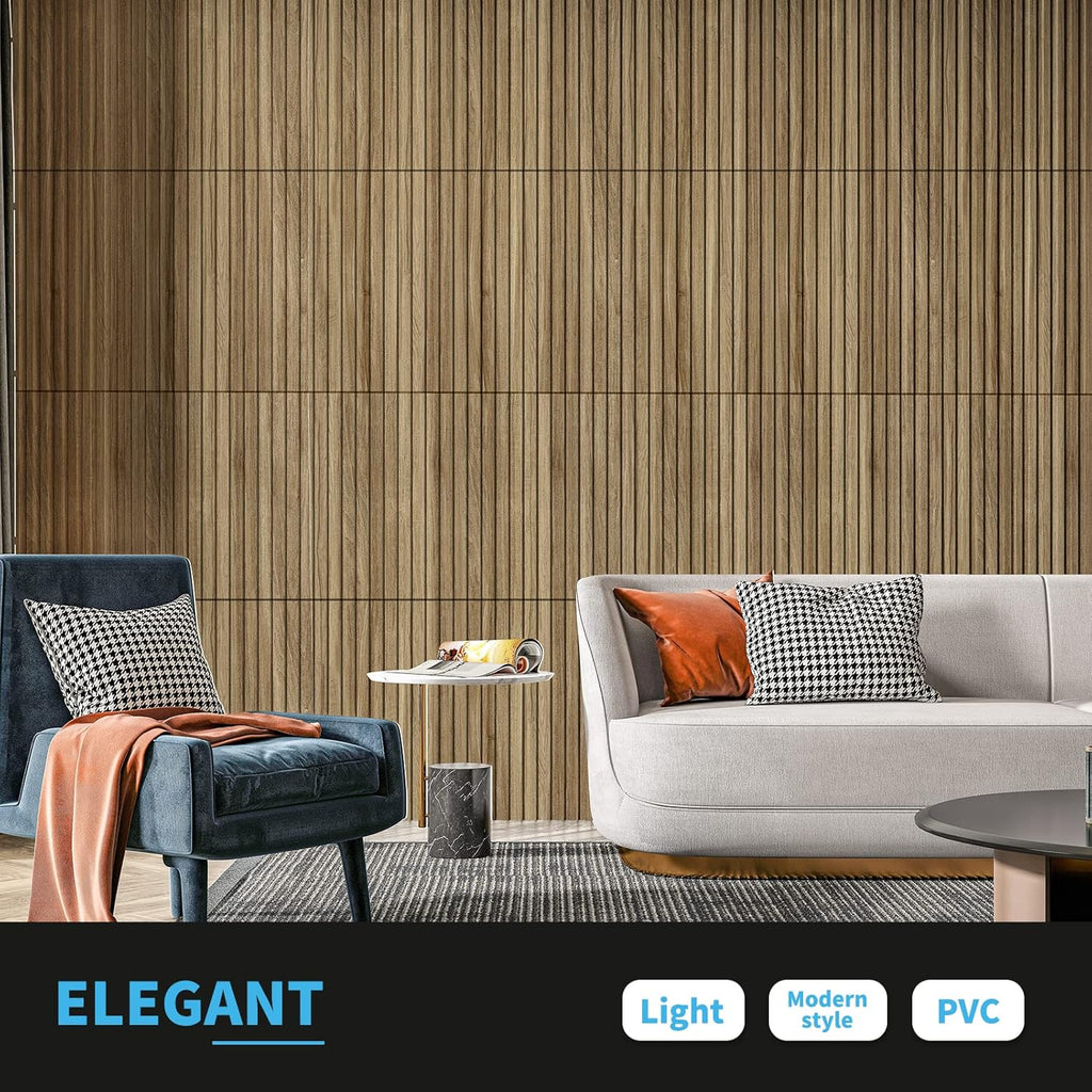 Art3d Slat Wall Panel, 3D Fluted Textured Panel 12-Tile 19.7 x 19.7in. - Walnut