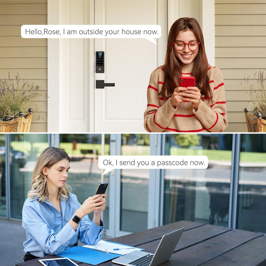 BEBASIA Smart Fingerprint Door Lock with Handle Set, Full App Control, Electronic Digital Touchscreen Keypad, Deadbolt Smart Locks for Front Door, Auto Lock, Aged Bronze