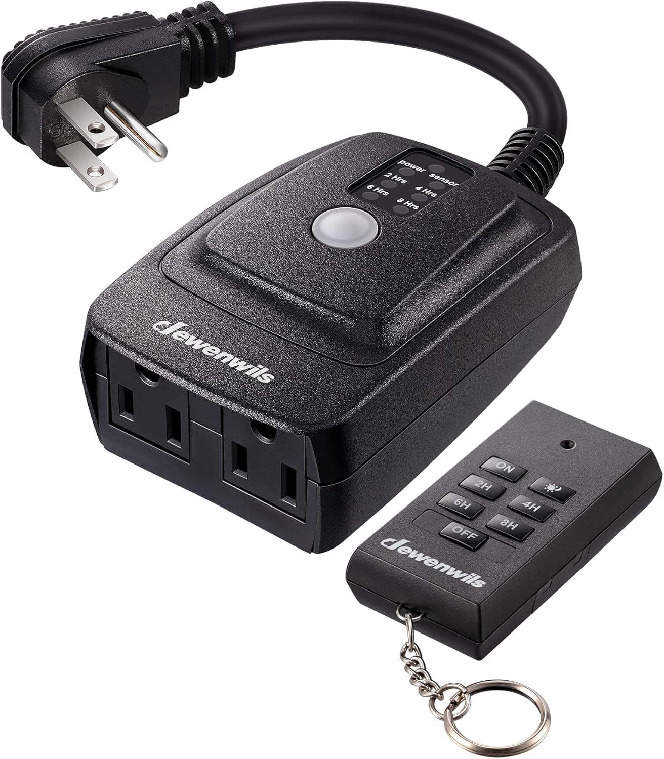 DEWENWILS Light Sensor Timer Waterproof, Plug in Timer Switch, 100 ft Range Remote Control with 2 Grounded Electrical Outlets for Christmas Outdoor String Lights, 15A 1/2HP UL Listed