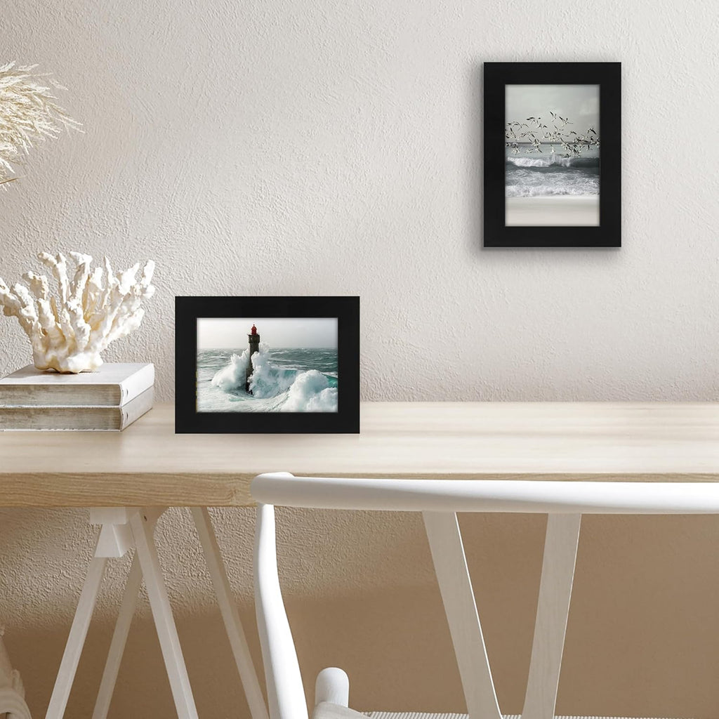 Americanflat 4x6 Picture Frame with Shatter-Resistant Glass - Signature Collection - Gallery-Style Frames Made of Engineered Wood - Photo Frame for Tabletop and Wall Display - Black