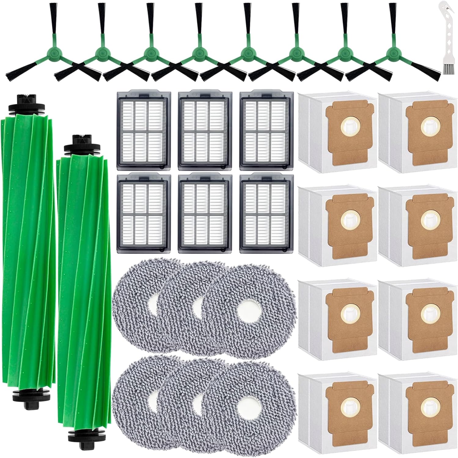 Replacement Parts Accessories Kit for iRobot Roomba Plus 505 Combo 405 Combo Robot Vacuum Cleaner, 2 Roller Brush, 6 Mop Pads, 6 Filters, 8 Side Brush, 8 Vacuum Bags
