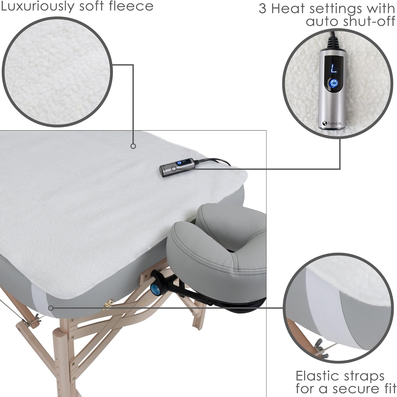 EARTHLITE Massage Table Warmer & Fleece Pad (2in1), ETL Certified, 3 Heat Settings, 13ft Cord/Heating Pad / 1 Year Replacement Guarantee