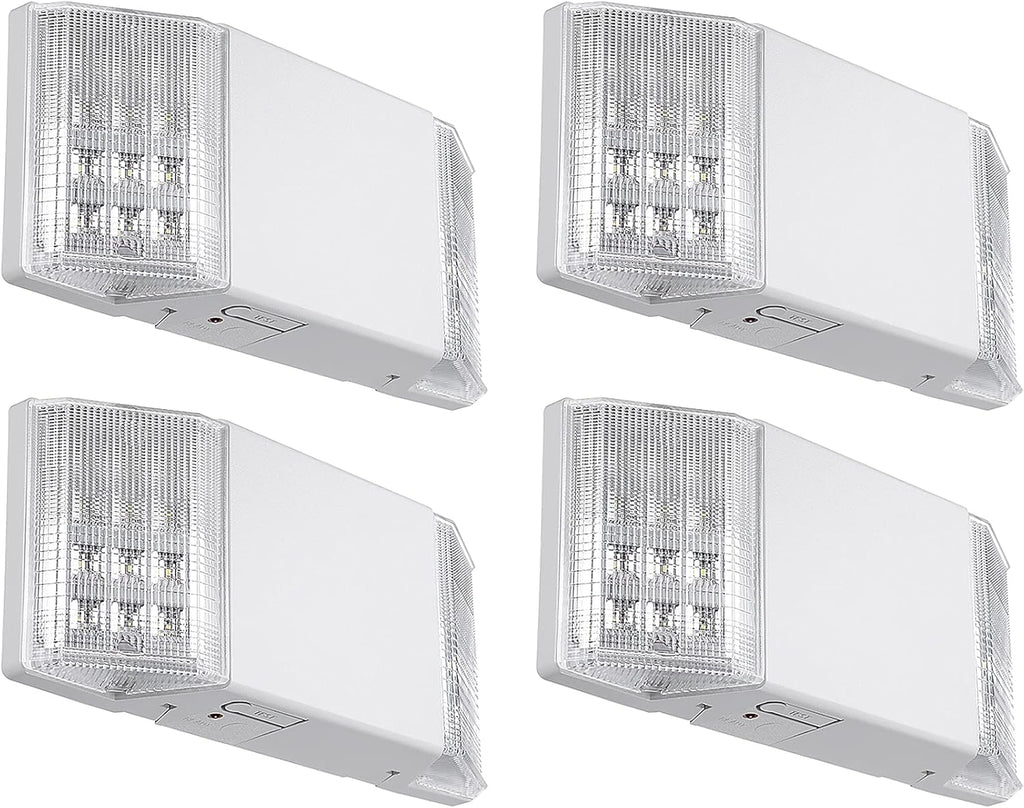 TORCHSTAR LED Emergency Lighting, Commercial Emergency Lights with Battery Backup, UL Listed, Two Square Heads, AC 120/277V, Hardwired Emergency Exit Light Fixtures for Business, Pack of 4