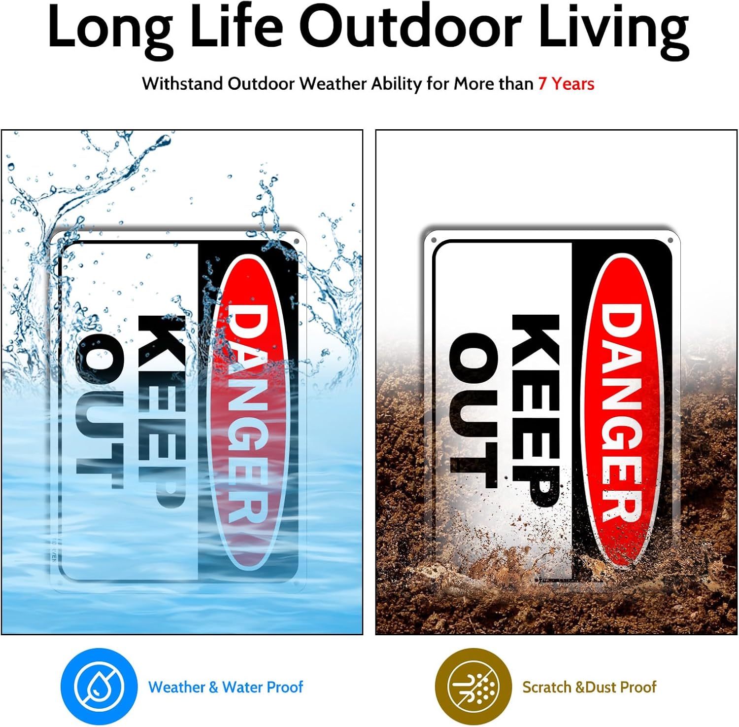 2 Pack Danger Keep Out Sign, 10"x 7" Rust Free Reflective Aluminum Metal Sign, Fade Resistant, Waterproof, Easy to Mount