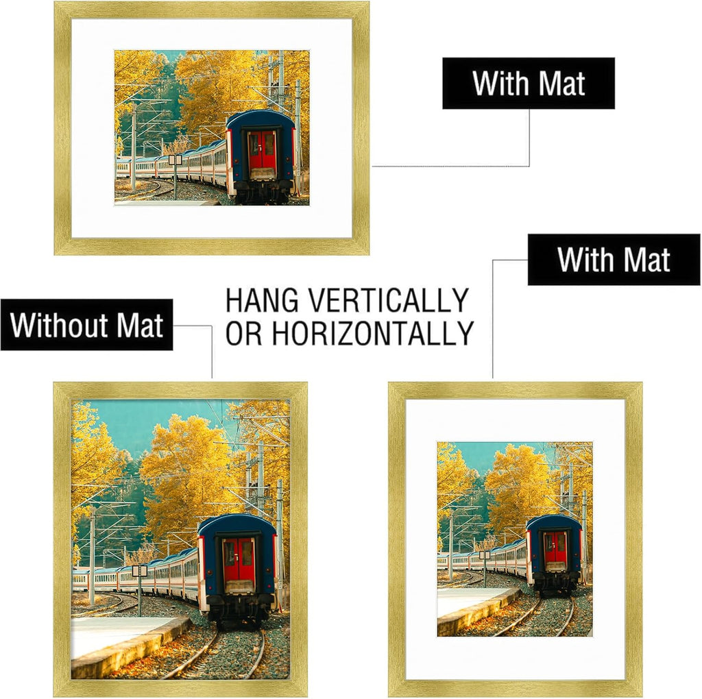Golden State Art, 11x14 Picture Frame with Mat for 8x10 - High Definition Glass Wall Mounting Horizontal Vertical Display (Gold, 2 Pack)
