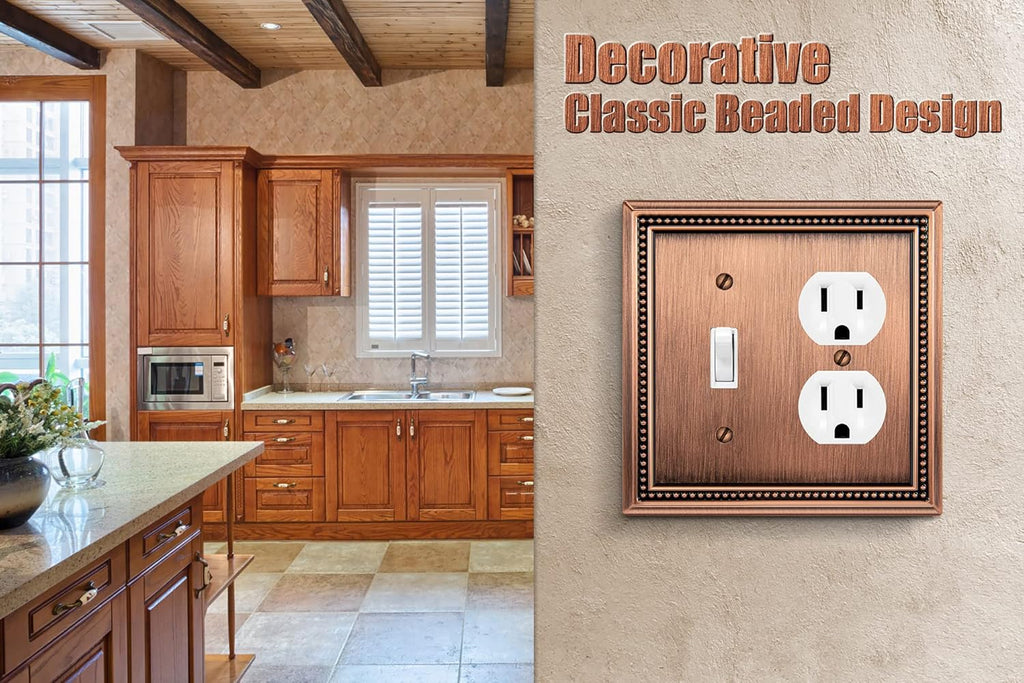 Henne Bery Sunken Pearls Heavy Duty Decorative Wall Plate Switch Plate Outlet Cover (Toggle/Duplex, Antique Copper)